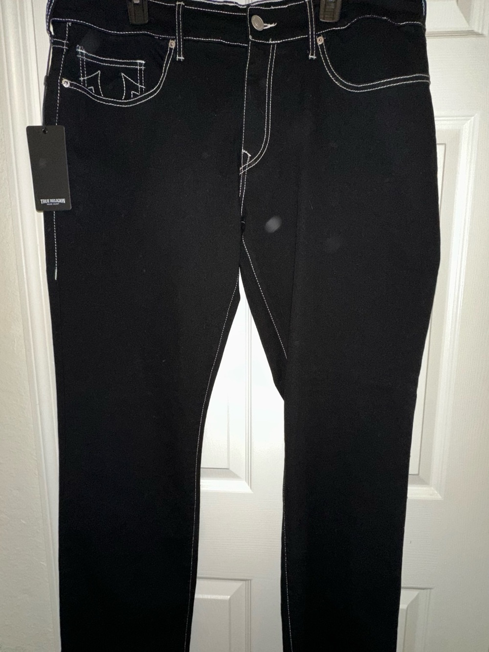 True Religion Black Skinny Jeans with White Contrast Stitching